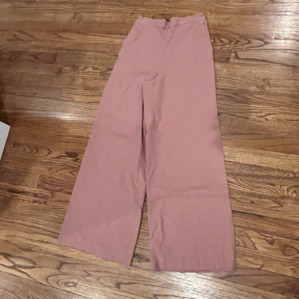 Express Linen Rayon Wide Leg Pants High Rise Pull On Pink Small Coastal Summer